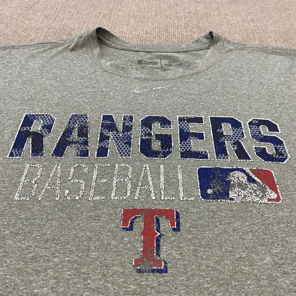 Texas Rangers Shirt Mens 2XL Gray MLB Baseball Nike Graphic Preformance Tee